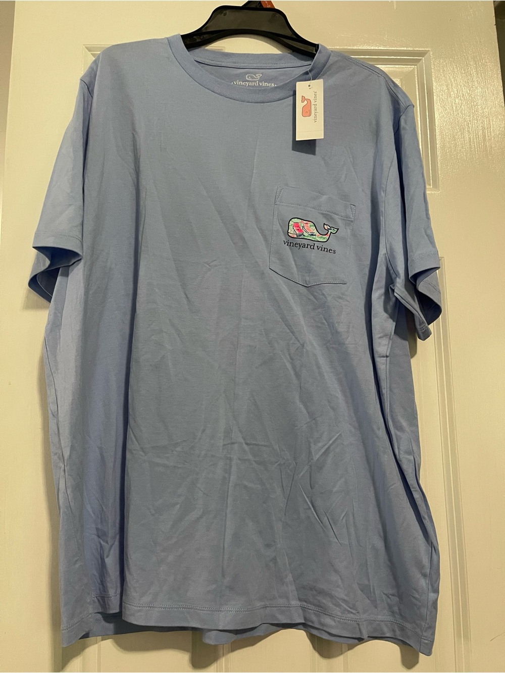 Vineyard Vines Light Blue Short Sleeve Pocket Tee with Whale Patch